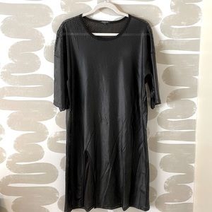 Longline perforated pleather tee